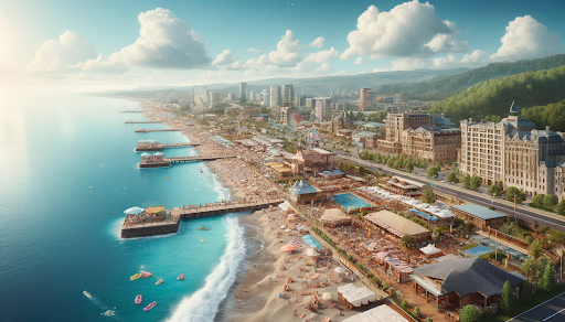 Een afbeelding van de kustlijn van de Zwarte Zee in Georgië